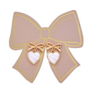 Bow Drop Earrings with Mother of Pearl Inlay, Gold